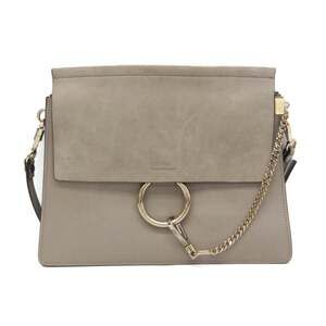 Chloé Faye 3S1126 Women's Suede,Leather Shoulder Bag Beige,Gray